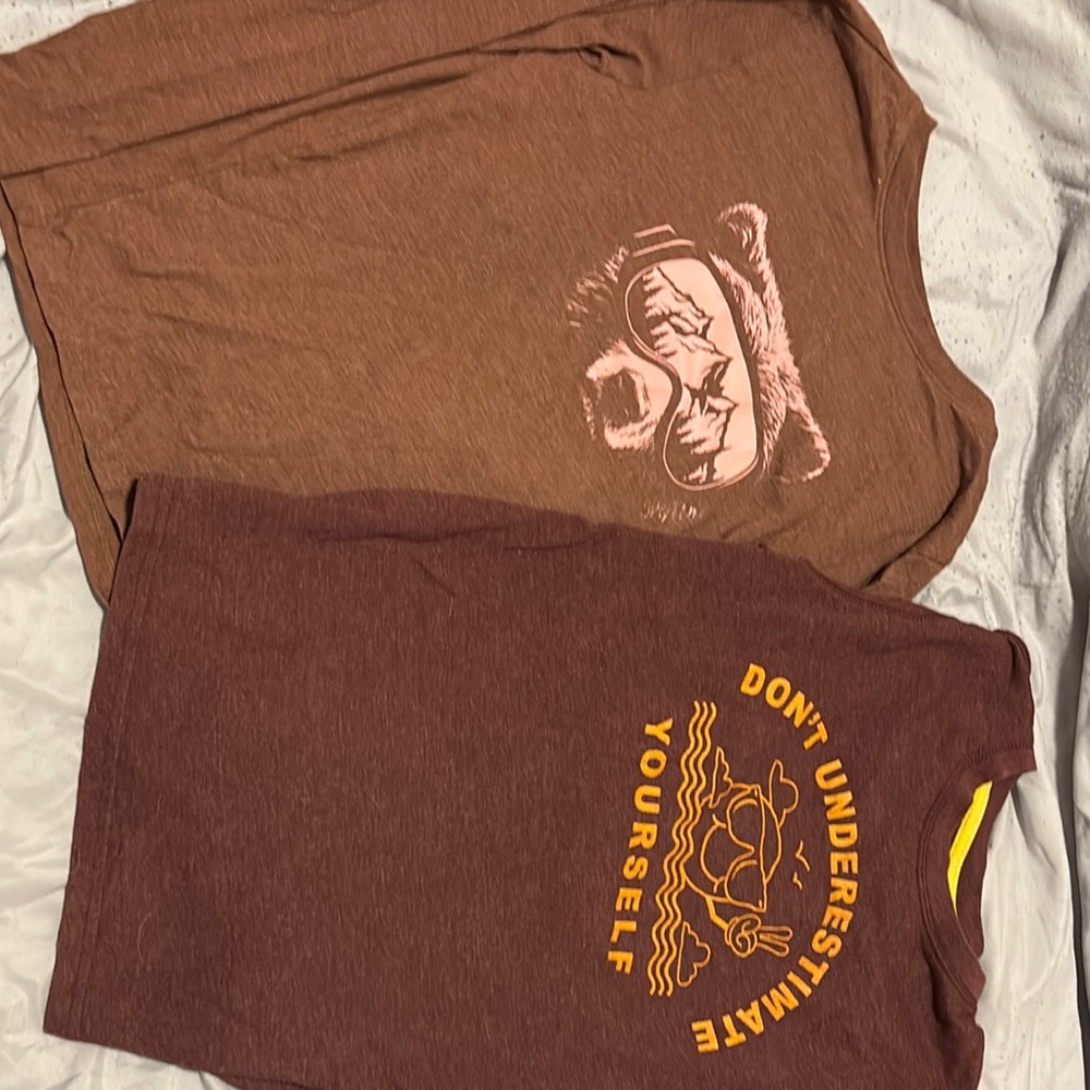 Brown Graphic Long Sleeve Shirts